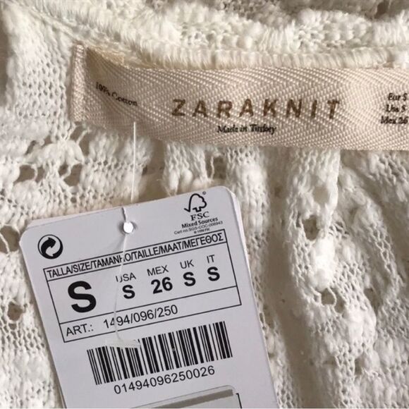 Zara Crochet Dress Cream Open Weave Dress Size S • NEW WITH TAGS • - Picture 8 of 9